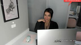 Role play as sexy big boobs secretary giving handjob to boss