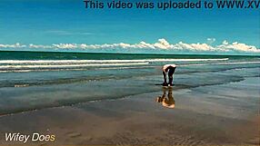 Wife Playing Nude Football Public Clothed Beach!