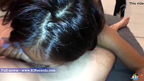 Intriguing college couple with girlfriend sucking and getting cumshot facial