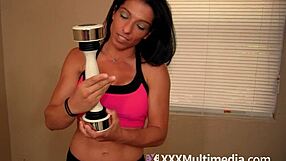 Fantastic big beautiful bosomed female bodybuilder Alexis Rain gives her muscles a worship in this FBB video