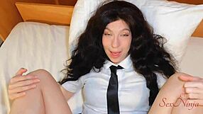 Descriptive: School-Girl Hesitates to Bang With Parents Arriving Soon