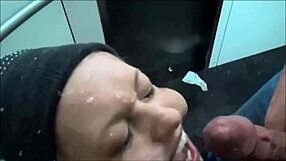 A blonde hottie eagerly takes two facials from horny amateurs in a detailed sexual encounter.