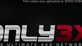 Bold brunette Louise Jenson engages in rough threesome with older man, piercing and big tits on display.