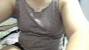 Filipina girlfriend, when no one is around, showing her natural tits and masturbating?