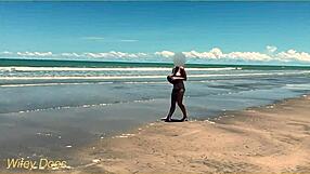 Wife Playing Nude Football Public Clothed Beach!