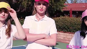 Hot teen bffs fucked hard by tennis coach outdoors