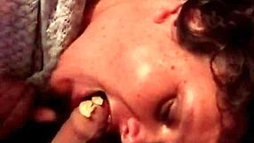 Step son spies on step mom's kinky toilet play.