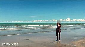 Wife Playing Nude Football Public Clothed Beach!