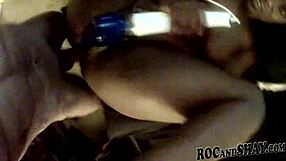 Ebony wife gets anal fucked and sucks cock.