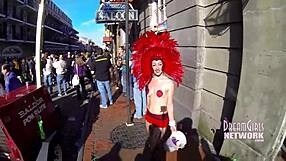 Bourbon Street flashes heat up the afternoon with daring public tit displays. Crowds can’t look away!