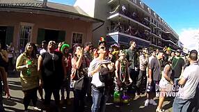 Bourbon Street flashes heat up the afternoon with daring public tit displays. Crowds can’t look away!