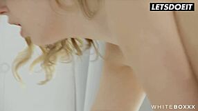 Beautiful model Casey A in black lingerie sucking and fucking boyfriend with intense spooning