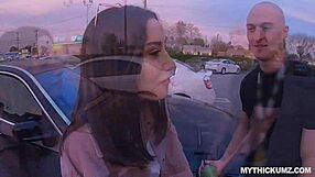 Asian American teen in pantyhose giving a blowjob