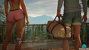 Two hotties shower in nature, close up on wet shaved pussies.