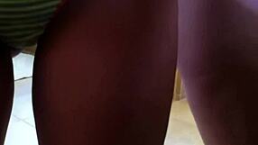 Latina with big tits going solo on bathroom floor