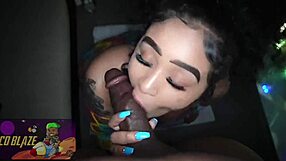 ebony ariel love sucks and rides huge tattooed dick on balcony