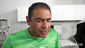 Green lantern cosplay features muscular bodies with big cocks in gay sex.