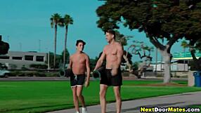 athletic gay guys doing yoga and workout