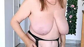 Hot Cougar Granny Shaking Huge Saggy Tits In Black Stockings