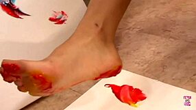 Short-haired blonde stunner delivers epic footjobs and gets licked