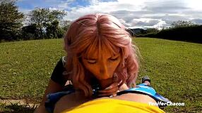 Tattooed babe with small tits sucks monster cock