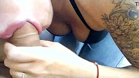 Blonde in jeans gives friend a blowjob after date