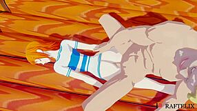 3D animated One Piece parody with Nami in a gang bang