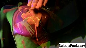 busty natasha nice masturbates nude under black light, showing off tits and pussy!
