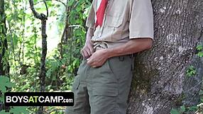 Kinky twink caught masturbating on hillside, gets taught by bisexual troop master