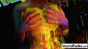 busty natasha nice masturbates nude under black light, showing off tits and pussy!