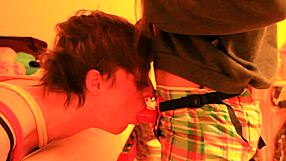 Boyfriend bound tight for intense strapon deepthroat action