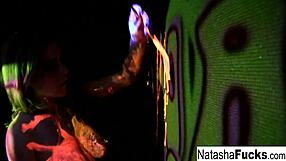busty natasha nice masturbates nude under black light, showing off tits and pussy!