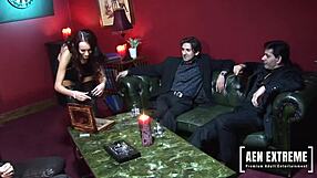 claudia adams with three cigar smoking gentleman