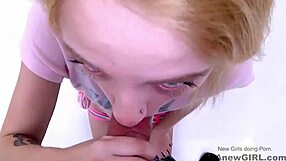 Blonde 18-year-old fucked hard at glamour photoshoot, swallows cum!