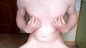 homemade gay anal with dildo, feeling intense emotions on the chair.