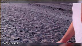 Flashing big tits outdoors at sunset, teasing passersby with nude exposure