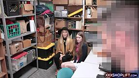 Cute shoplifter gets fucked doggystyle in front of her mature friend during group reality scene