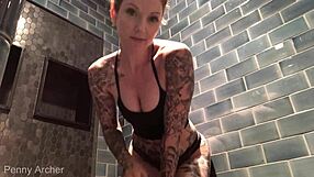 Blonde Tattooed Babe Cums in Busy Gym Shower Close-Up