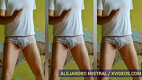 mature gay man dances in wet underwear at home, alejandro mistral