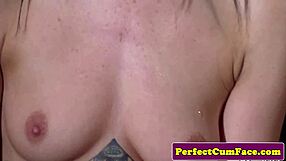 Handcuffed british babe blowing dick cum on face