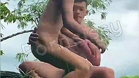 Asian amateur gay couple's big cock bareback action ends up in a facial