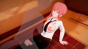 Miss Makima's sensual experience with fingering and muff diving in 3D hentai
