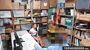 Petite Teen Shoplifter Bent Over for Rough Sex with Brawny Officer