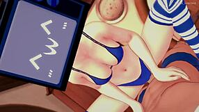 Hentai character tries not to cum on TV but fails uncensored