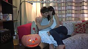 A brunette adult film actress makes her debut in a porn video where a man has sex with a sexy doll.