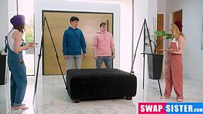 Stepbrothers Beg Stepsisters for Hardcore 18+ Orgy with Big Cock Action