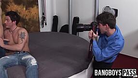 Gay photographer joins two young 18+ gay studs in raw fucking with big cocks