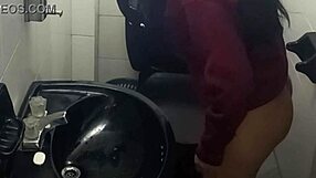 camera catches latina girlfriend in uniform getting cum on ass in school bathroom