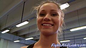 Bigass babe fingered after intense wrestling match