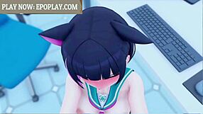 Kyouyama Kazusa From Blue Archive Gives Cute Sexy Blowjob In Anime Hentai
